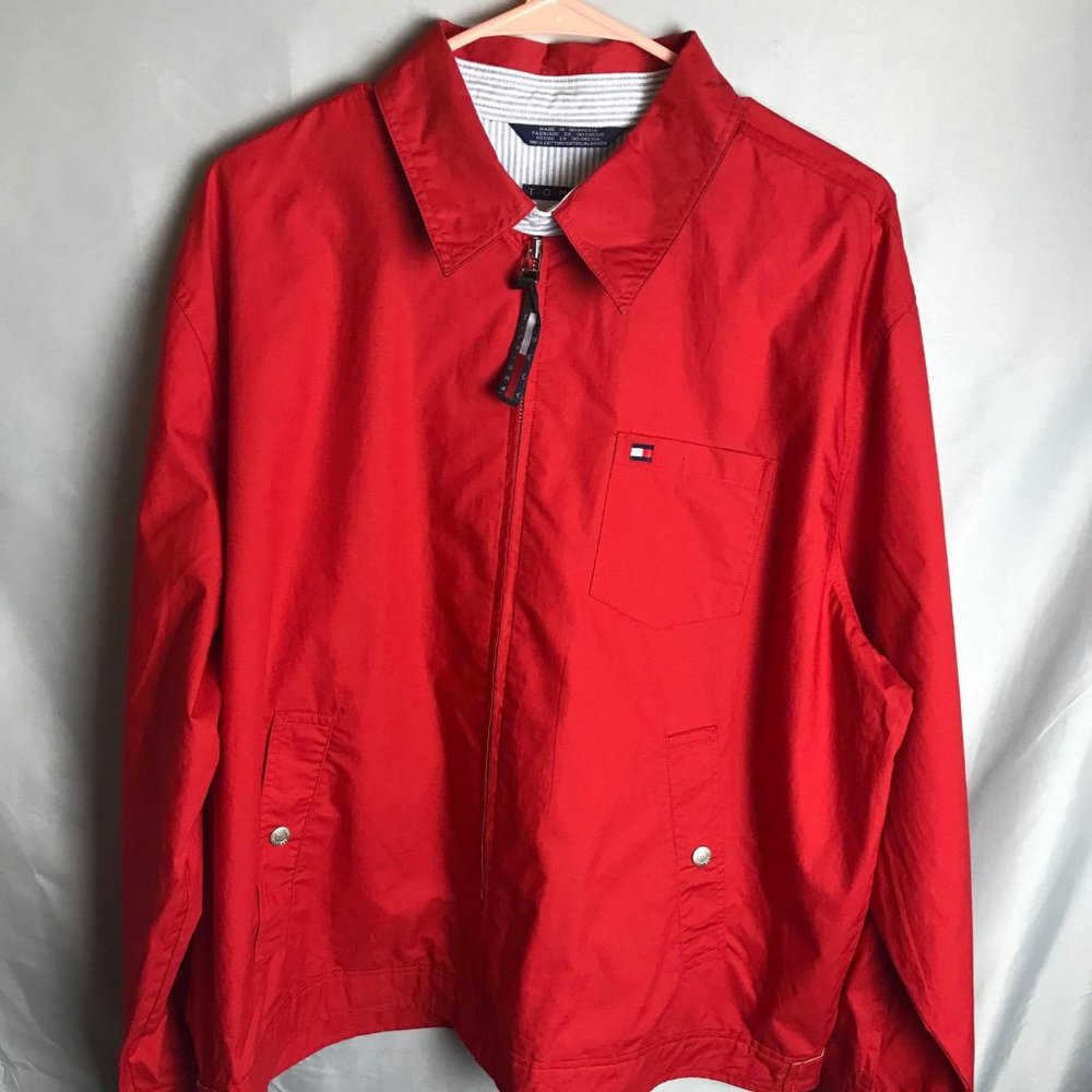 Tommy Hilfiger Red Windbreaker Womens XL Cotton Zip